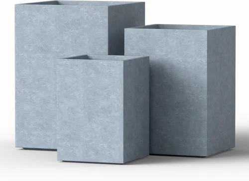 Miniatura 13 de Kante Macetas rectangulares de hormigón de 18.5 pulgadas de alto, macetas ligeras para interiores y exteriores con orificio de drenaje y tapón