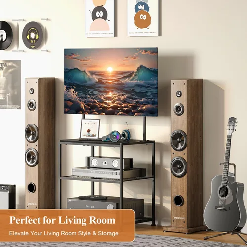 Miniatura 8 de Soporte de TV de esquina pequeño de piso de 23 a 50 pulgadas con estantes de almacenamiento para sala de estar y dormitorio, soportes de televisión
