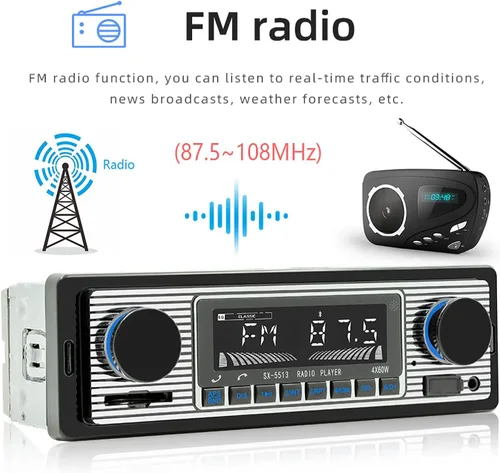 Miniatura 4 de Radio Clásica Single Din para Automóvil con Bluetooth, Receptor de Radio FM Estéreo para Automóvil, Llamadas Manos Libres, Control de Voz