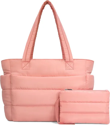 Miniatura 14 de TOPDesign Bolsa Tote Acolchada para Mujer, Bolso de Mano Ligero Inflado con Compartimentos, Bolsa de Hombro Acolchada para Trabajo, Viajes, Gimnasio