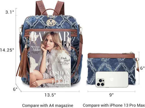 Miniatura 91 de MKP COLLECTION Mochila de moda para mujer, bolsa convertible grande para mujer, mochila de viaje, bolsa de hombro, juego de 2 piezas con borla, Beige