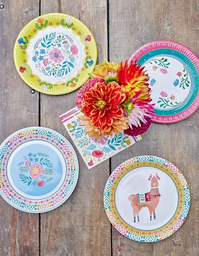 Miniatura 5 de Talking Tables 12 platos de papel florales bohemios de 9 pulgadas, decoraciones del Cinco de Mayo, platos de papel mexicano, platos de fiesta