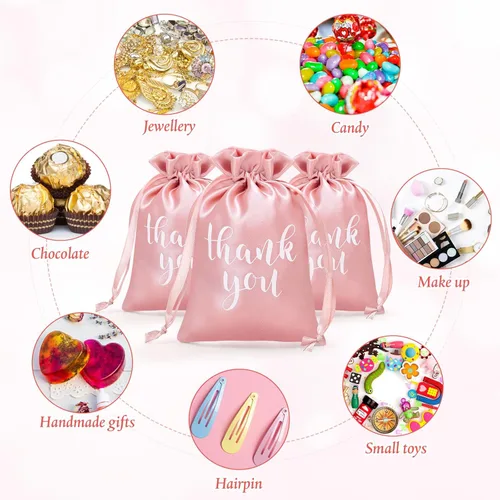 Miniatura 4 de Roowest 100 bolsas de regalo de satén con cordón de agradecimiento para joyas, bolsas de dulces para boda, despedida de soltera, baby shower, bolsa