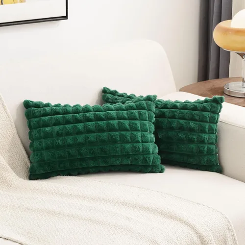 Miniatura 8 de FUTEI Juego de 2 fundas de almohada decorativas burdeos de 22 x 22 pulgadas, fundas de cojín cuadradas color rojo vino, a cuadros de piel sintética