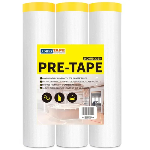 Miniatura 8 de ADHES - Película de enmascaramiento precintada con borde adhesivo, 103 pulgadas x 36 yardas x 3 rollos de cinta adhesiva sin residuos para proyectos