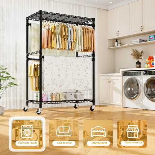 Miniatura 8 de ULIFHOME P4 Plus Perchero Rodante de Ropa Resistente, Percheros de Ropa para Colgar Ropa, Percheros de Vestir Independientes con Ruedas, Perchero