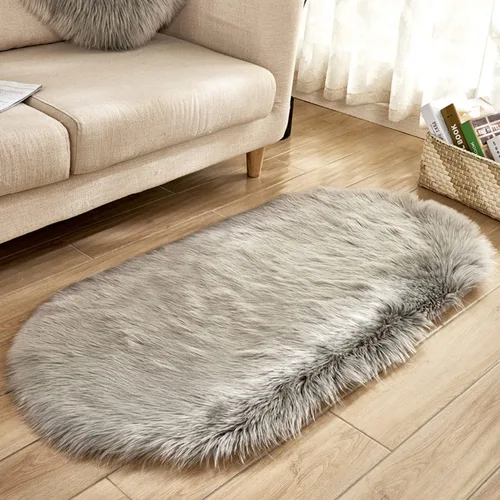 Miniatura 11 de CHITONE Tapete largo de piel sintética rectangular esponjosa para asiento de silla, alfombra ovalada lanuda de piel artificial, sala de estar