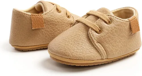 Miniatura 4 de COSANKIM Zapatos para bebés niños y niñas, zapatos de piel sintética con cordones para bebés, suela de goma antideslizante, mocasines para recién