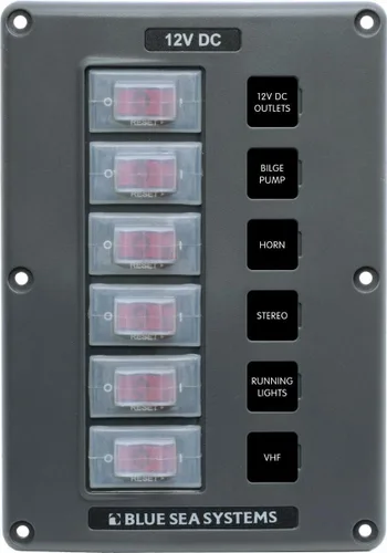 Blue Sea Systems 4322 Panel de interruptores de disyuntor resistente al agua, gris, 6 posiciones