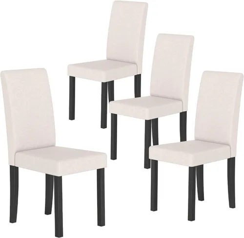 Miniatura 11 de COSTWAY Juego de 2 sillas de comedor sin brazos de tela, sillas laterales tapizadas de cocina con patas de madera de goma, asiento acolchado y Beige