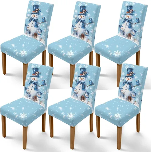 Miniatura 38 de Rnyleeg Fundas de silla de Navidad para sala de estar, diseño de muñeco de nieve azul, estampado de pájaros, fundas para sillas de comedor, 1