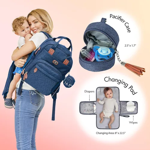 Miniatura 2 de Dikaslon Mochila para pañales con cambiador portátil, funda para chupete y correas para cochecito, bolsas de bebé unisex grandes para niños y niñas