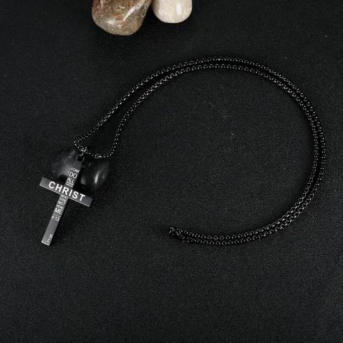 Miniatura 4 de AIAINAGI Collar de cruz con bandera estadounidense, joyería patriótica de acero inoxidable, grabado religioso filipenses 413, colgante de regalo