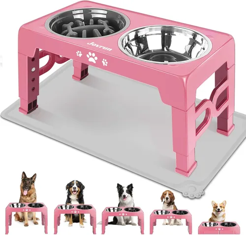 Miniatura 17 de Jovrun Cuencos Elevados para Perros, Comedero para Perros con Platos de Acero Inoxidable y Cuenco de Alimentación Lenta, Soporte Elevado Ajustable