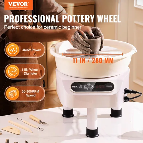 Miniatura 2 de VEVOR Rueda de cerámica de 11 pulgadas para adultos, máquina formadora de 450 W con motor de accionamiento directo y pantalla táctil LCD, pedal