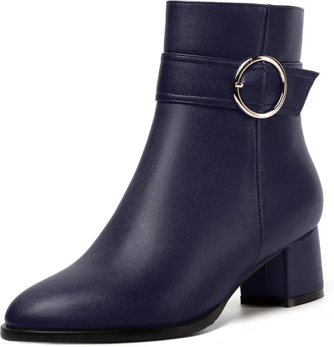 Miniatura 22 de NUMALEO Botas de tobillo de mujer con cremallera mate, puntera redonda, para fiesta, con tacón bajo grueso sólido, 5 cm