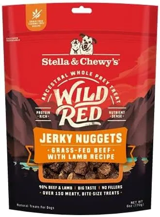 Stella & Chewy's Wild Red Jerky Nuggets - 90% carne de res y cordero rica en proteínas + golosinas para perros de pollo y pato - Recompensas de
