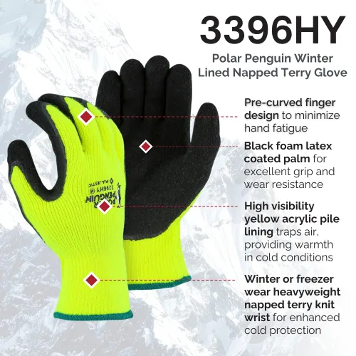 Miniatura 2 de Majestic Guante 3396HY/10 Pingüino Polar 3396HY - Guantes de invierno con forro, color verde y amarillo de alta visibilidad, con palmas recubiertas