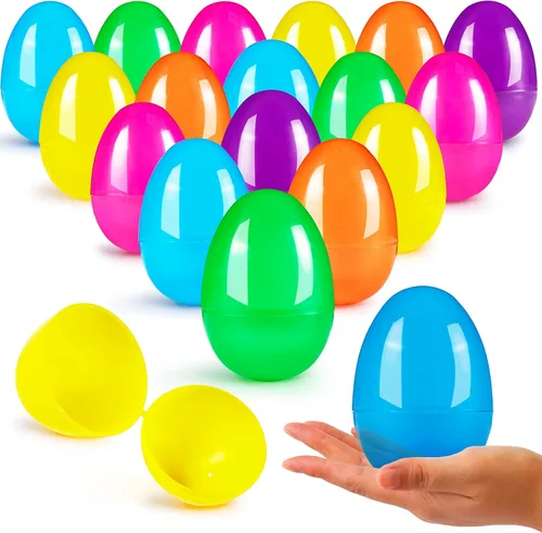JOYIN Huevos de Pascua de 3.15 pulgadas, huevos grandes de plástico rellenables, cáscaras de huevo brillantes y coloridas con bisagra para búsqueda