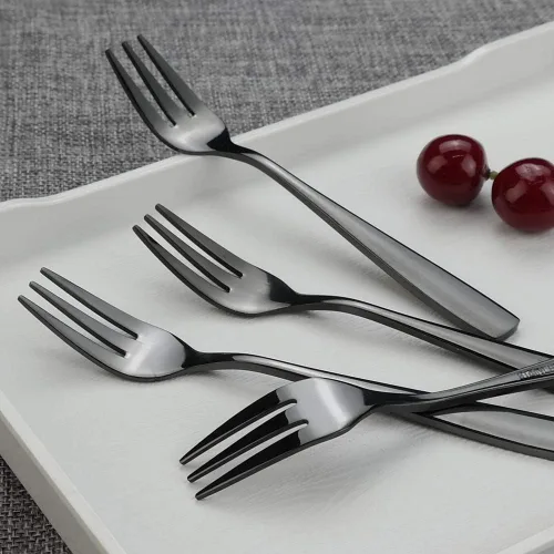Miniatura 4 de Teyyvn Tenedor de postre de 16 piezas, tenedor de 3 dientes de acero inoxidable, tenedores para aperitivos, negro Appetizer Forks, 5.98 Inches