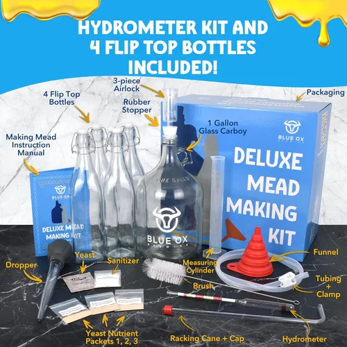 Miniatura 2 de DELUXE - Kit de fabricación de hidromiel con botellas de almacenamiento, hidrómetro y nutrientes adicionales de levadura, kit de elaboración de vino