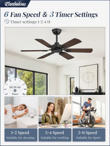 Miniatura 2 de Fanbulous Ventiladores de techo de 42 pulgadas sin luz con control remoto, ventilador de techo moderno sin luz, acabado doble, 6 cuchillas, motor CC