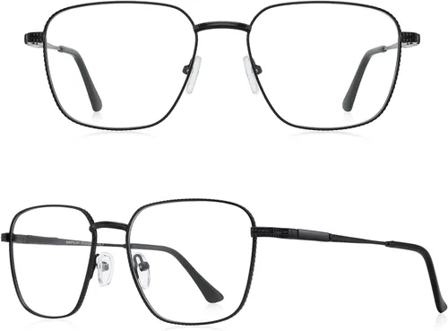 Miniatura 2 de Gafas de lectura cuadradas clásicas para hombres y mujeres, bloqueo de luz, lectura de computadora, bisagra de resorte, marco de metal, patas