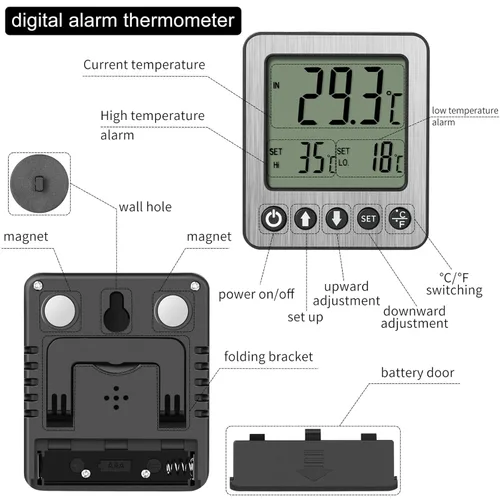 Miniatura 2 de Termómetro para refrigerador, alarma de congelador, termómetro digital para congelador con sensor adicional, alarma de alta y baja temperatura