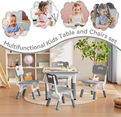 Miniatura 5 de GITAWUSA Juego de mesa y sillas de estudio para niños, juego de mesa y silla ajustable en altura para niños de 3 a 8 años, mesa de arte para niños