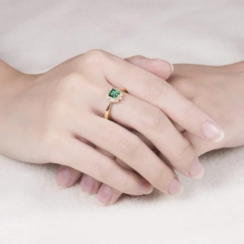 Miniatura 5 de Lanmi Anillo de oro amarillo de 14 quilates con diamantes naturales de esmeralda para mujer, compromiso de compromiso de boda, aniversario