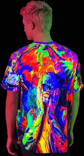 Miniatura 4 de aofmoka - Camiseta ultravioleta hecha a mano, reactiva a luz negra, con impresión decorativa