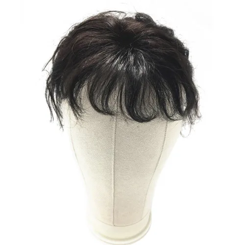 Miniatura 7 de RemeeHi Cabello humano natural rizado 2.4x3.9 in clip en postizo esponjoso con flequillo 7.9 in para mujeres pérdida de cabello marrón oscuro Marrón