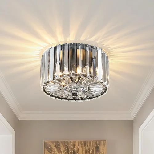 Miniatura 9 de Large Crystal Ceiling Light, 17.5" Black K9 Crystal Flush Mount Ceiling Light, 4-Light Round Luxury Light Fixture for Dining Room, Bedroom, Hotel