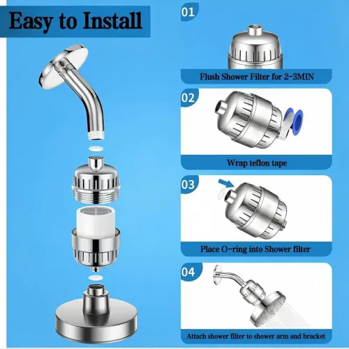 Miniatura 4 de Filtro de cabezal de ducha de 20 etapas, 1 cartucho, filtro de agua dura, 99% de eliminación de cloro, flúor, metales pesados e impurezas nocivas