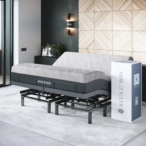 Miniatura 11 de Sven & Son Bliss Base de Cama Ajustable Solo Armazón, Elevación de Cabeza y Pies, Soporte Lumbar, Inclinación de Cabeza-Almohada, Masaje, Luces