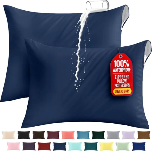 Miniatura 30 de Utopia Bedding Protector de almohada impermeable, con cremallera, paquete de 2, beige, estándar, funda de almohada a prueba de chinches, de 20 x 26