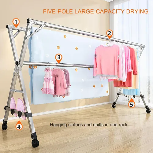 Miniatura 3 de Estante de secado grande resistente, estante de secado de ropa/tendedero, extensible plegable y plegable de acero inoxidable, longitud ajustable