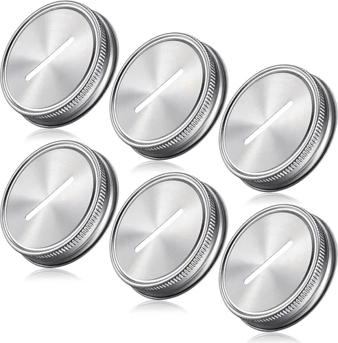 Geiserailie 6 tarros de albañil con ranura para monedas, tapas de boca regular y alcancías, para ahorrar dinero, ranura para monedas de metal,