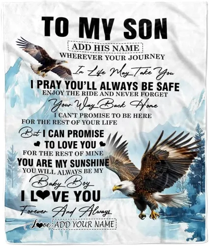Miniatura 9 de Manta Personalizada "To My Son" de Mamá y Papá Regalos para Hijo que Va a la Universidad Cumpleaños Graduación Navidad Regalo Personalizado Manta