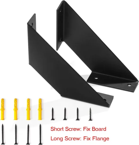 Miniatura 4 de FOYO Soportes de estante de hierro de 8 pulgadas, ángulo plano, curvado, negro, flotante, estantes industriales, soportes de soporte, juego de 2