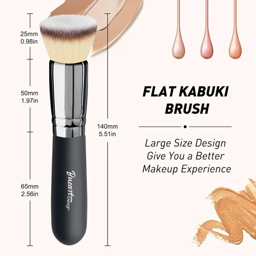 Miniatura 3 de Bueart Design Brocha de maquillaje para base de pulido de parte superior plana, ultra suave, densa, Kabuki, cepillo de maquillaje para líquido
