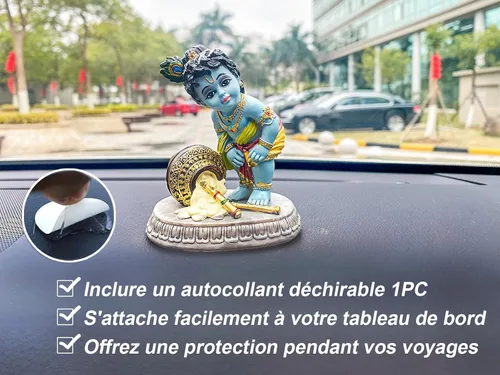 Miniatura 3 de Estatua de ídolo hindú de Krishna – 3.7 pulgadas de alto pequeño ladrón de mantequilla Makhan para decoración de tablero de automóvil, regalo