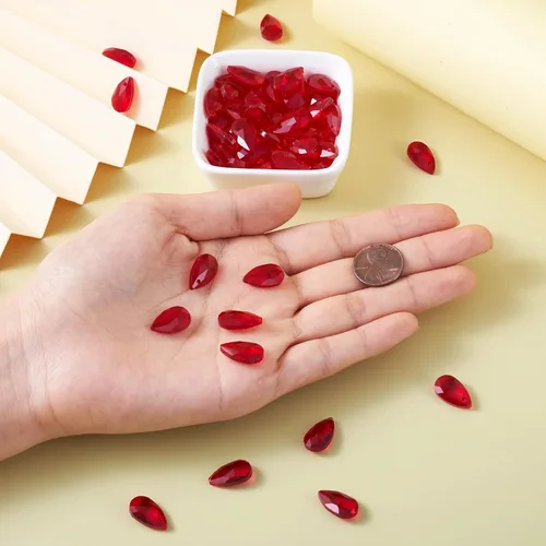 Miniatura 6 de Pandahall - 100 cuentas de cristal de lágrima roja facetadas, colgantes de cristal para pulseras de San Valentín, aretes, collares, fabricación