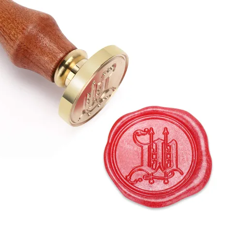 Miniatura 16 de Mceal Sello de cera, sello de latón con mango de madera, letra victoriana Y