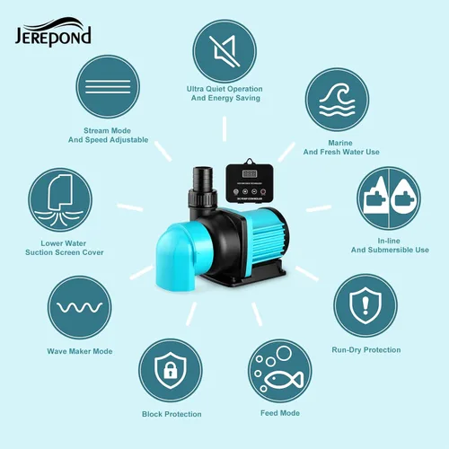 Miniatura 3 de Bomba de retorno para acuario de 3450GPH con controlador de pantalla LCD, bomba de acuario DC 24V 95W para acuario de agua salada y agua dulce