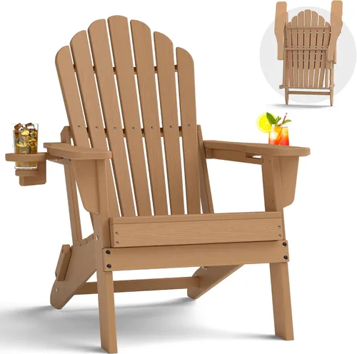 Miniatura 21 de Plawdlik Juego de 2 sillas plegables Adirondack de HDPE, sillas de patio al aire libre resistentes con soportes dobles para tazas, silla para Negro