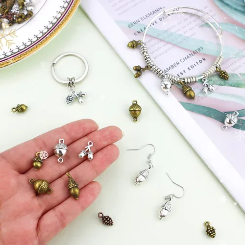 Miniatura 3 de JIALEEY Colección de dijes de bellota de piña, estilo tibetano mixto, de aleación, dijes de piña, nueces naturales, para hacer joyas, 50