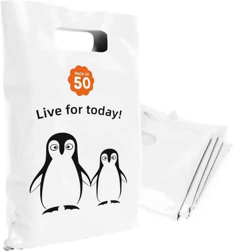 Miniatura 48 de Bolsas de plástico con asas – Bolsas de mercancía de 12 x 15 pulgadas para pequeñas empresas – Bolsas troqueladas para compras minoristas y Negro