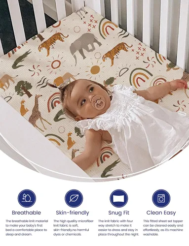Miniatura 2 de TotAha Jungle Animal Sábana Mini para Cuna, Sábanas Elásticas Premium Ajustables para Mini Cunas Portátiles Corralitos, Sábana Pack N Play de Punto