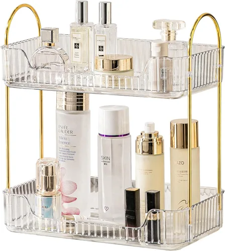 Miniatura 15 de Akinbas Organizador de baño de 3 niveles, bandeja de perfume de maquillaje, organizador de cuidado de la piel para tocador de baño (dorado)